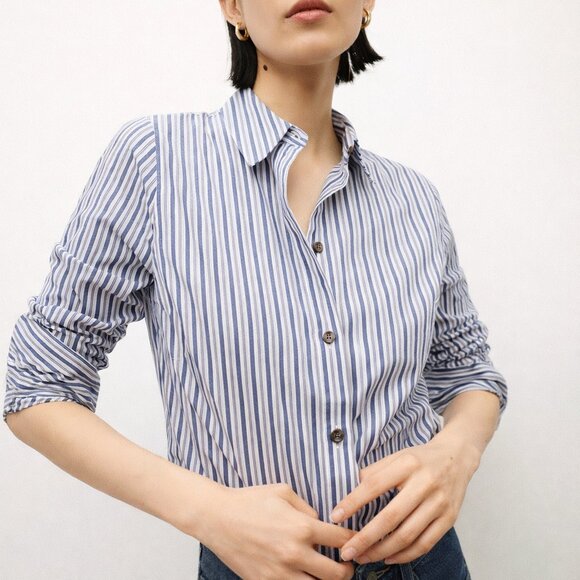 Veronica Beard Tops - Veronica Beard Libby Striped Poplin Button Down Shirt in Classic Blue